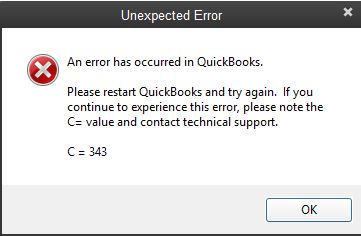 quickbooks error code c=343