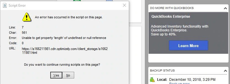 QuickBooks Script Error