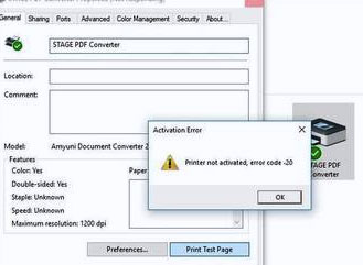 Printer not activated QuickBooks error 20