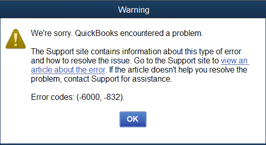 quickbooks error -6000,-832
