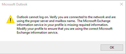 quickbooks outlook cannot log on