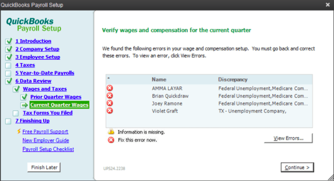 quickbooks payroll setup error