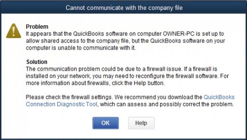 QuickBooks Cannot Communicate With Company File