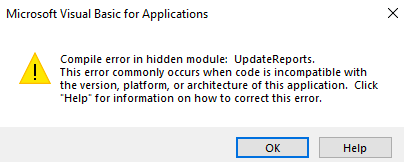 QuickBooks Compile Error in Hidden Module