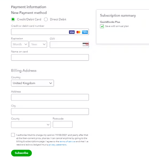 quickbooks online subscription error