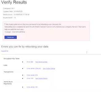 unrecoverable error performing bank reconciliation